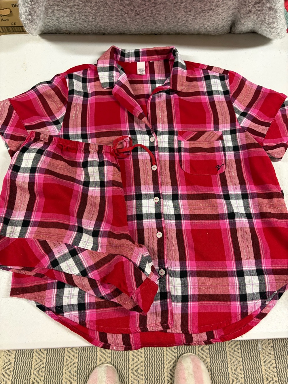 Victoria’s Secret & Pink Plaid Button-Front Short Sleeve Shirt